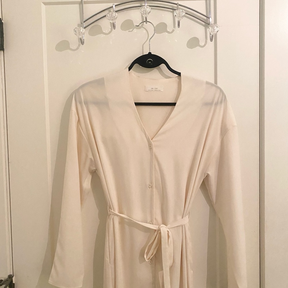Oak + Fort - Button Down Waist Tie - Dress or Jacket - Cream - Size Small (S)